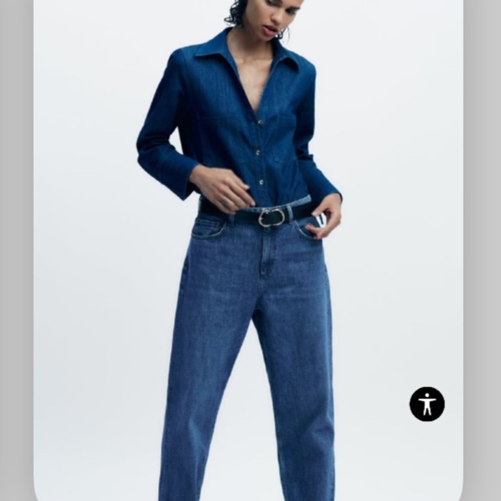 Zara Loose High-Rise Selvedge Jeans in Mid-Blue